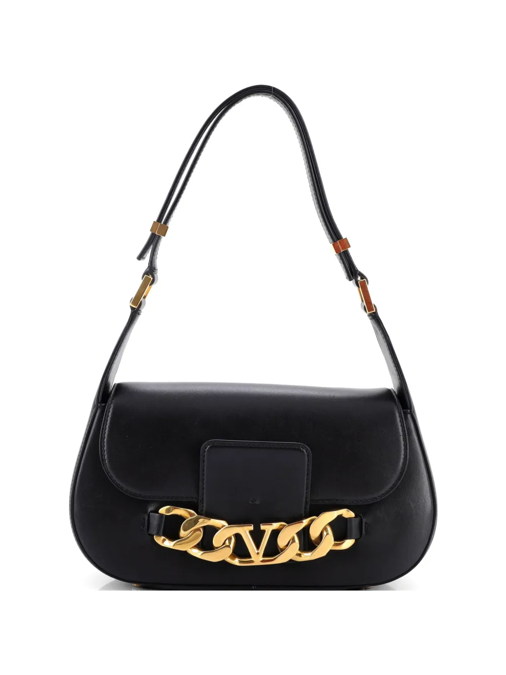 Valentino Garavani Pre-Owned VLogo Chain Flap Shoulder Bag Leather Medium hobo bag - Nero