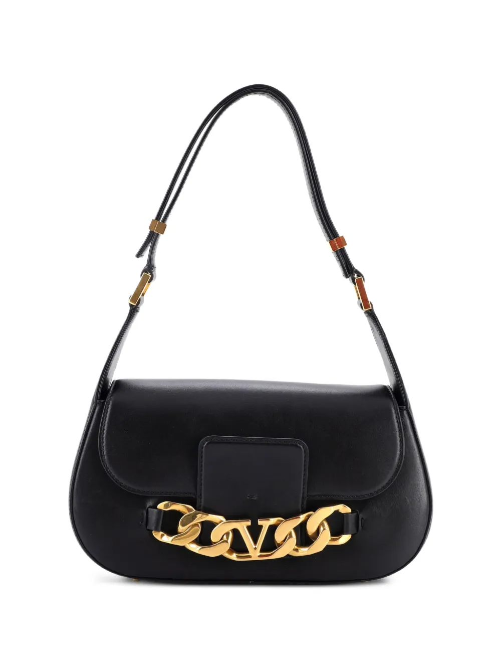 Valentino Garavani Pre-Owned VLogo Chain Flap Shoulder Bag Leather Medium hobo bag - Nero