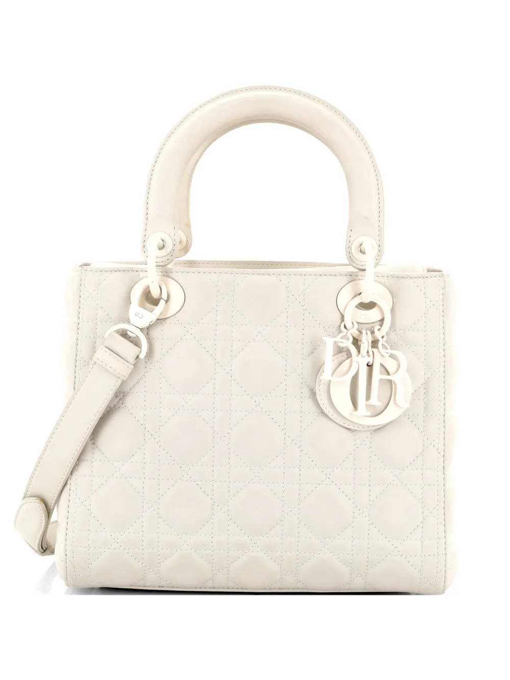 Christian Dior Pre-Owned Ultra Matte Lady Dior Bag Cannage Quilt Calfskin Medium satchel - White