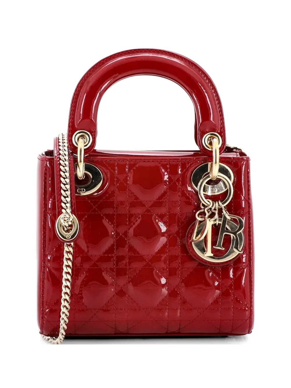 Christian Dior Pre-Owned Lady Dior Chain Bag Cannage Quilt Patent Mini satchel - Rosso
