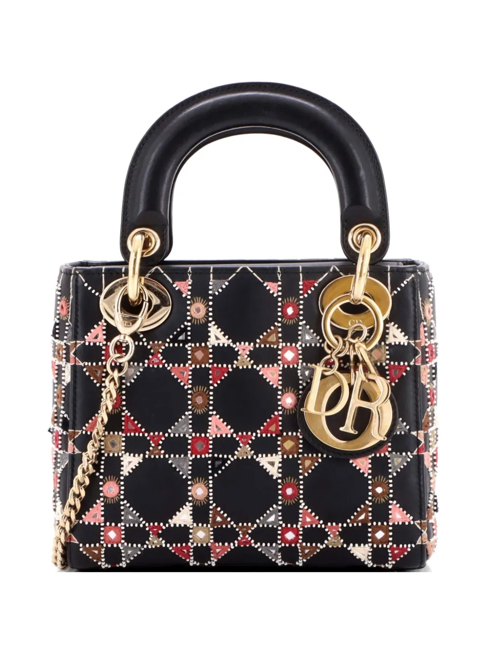 Christian Dior Pre-Owned Lady Dior Chain Bag Embroidered Calfskin Mini satchel - Nero
