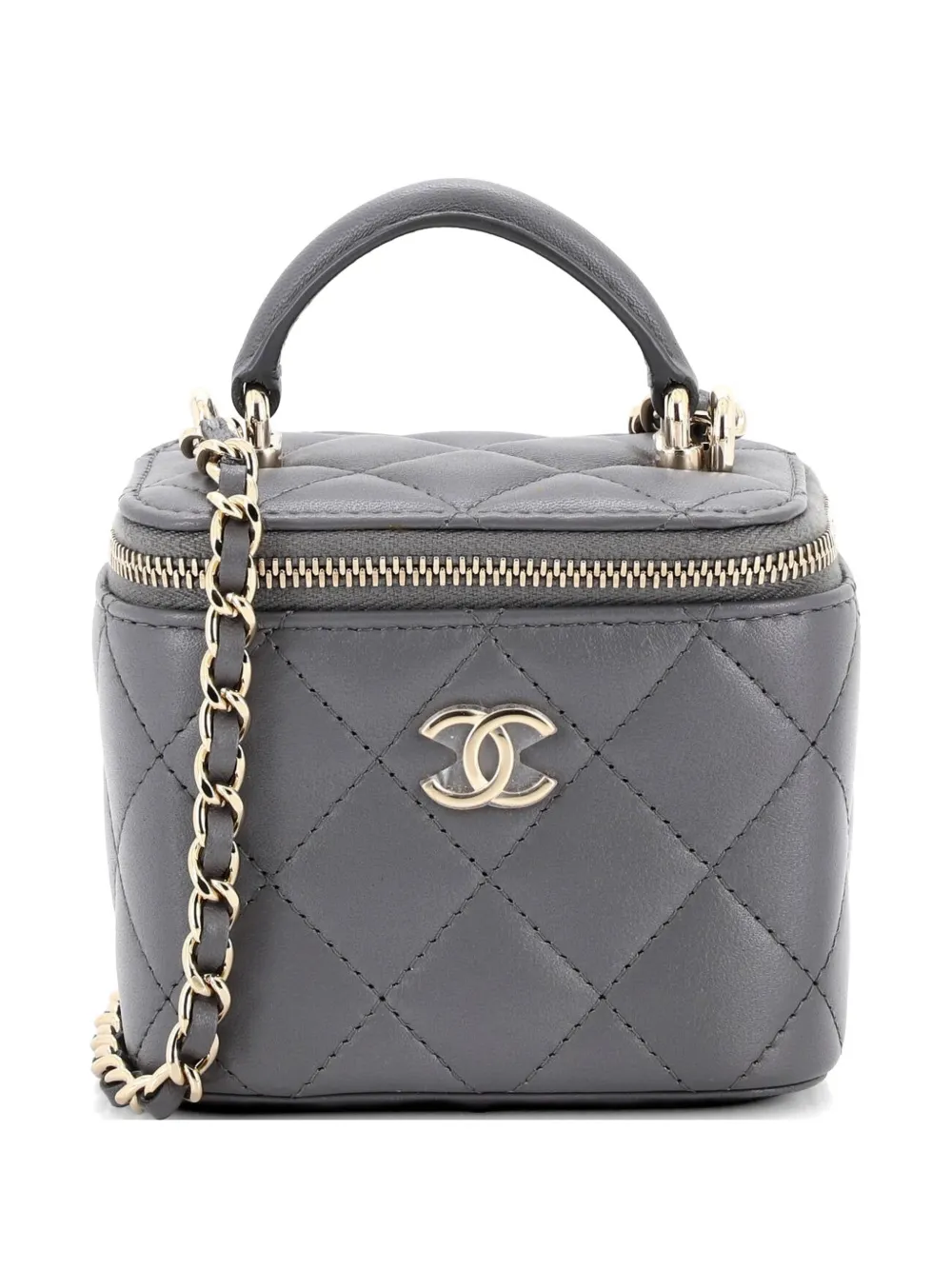 CHANEL Pre-Owned Classic Top Handle Vanity Case with Chain Quilted Lambskin Mini crossbody bag - Grigio