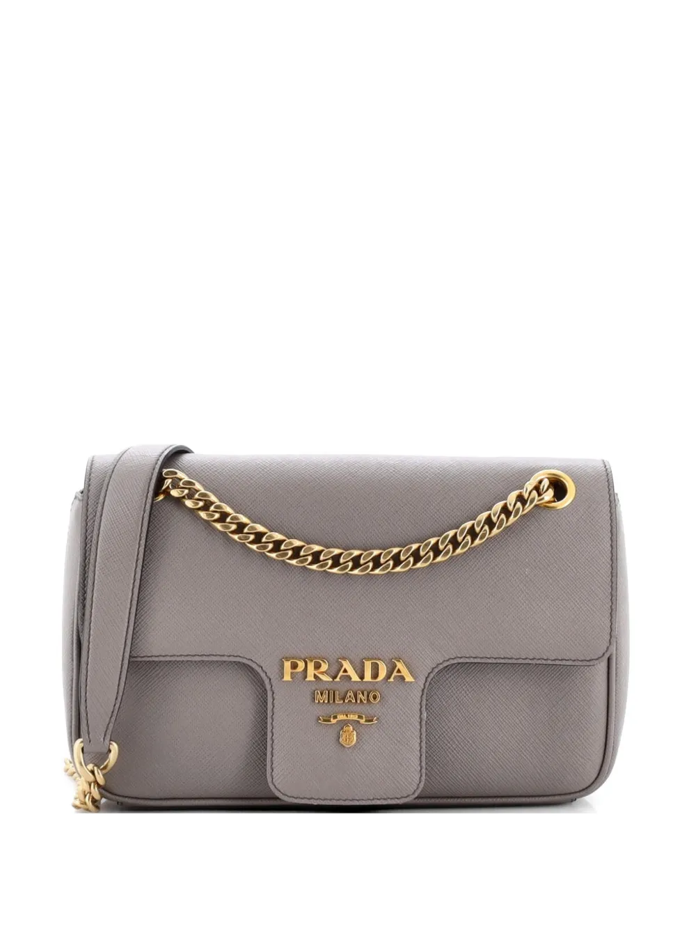 Prada Pre-Owned Pattina Flap Shoulder Bag Saffiano Leather Small crossbody bag - Grigio