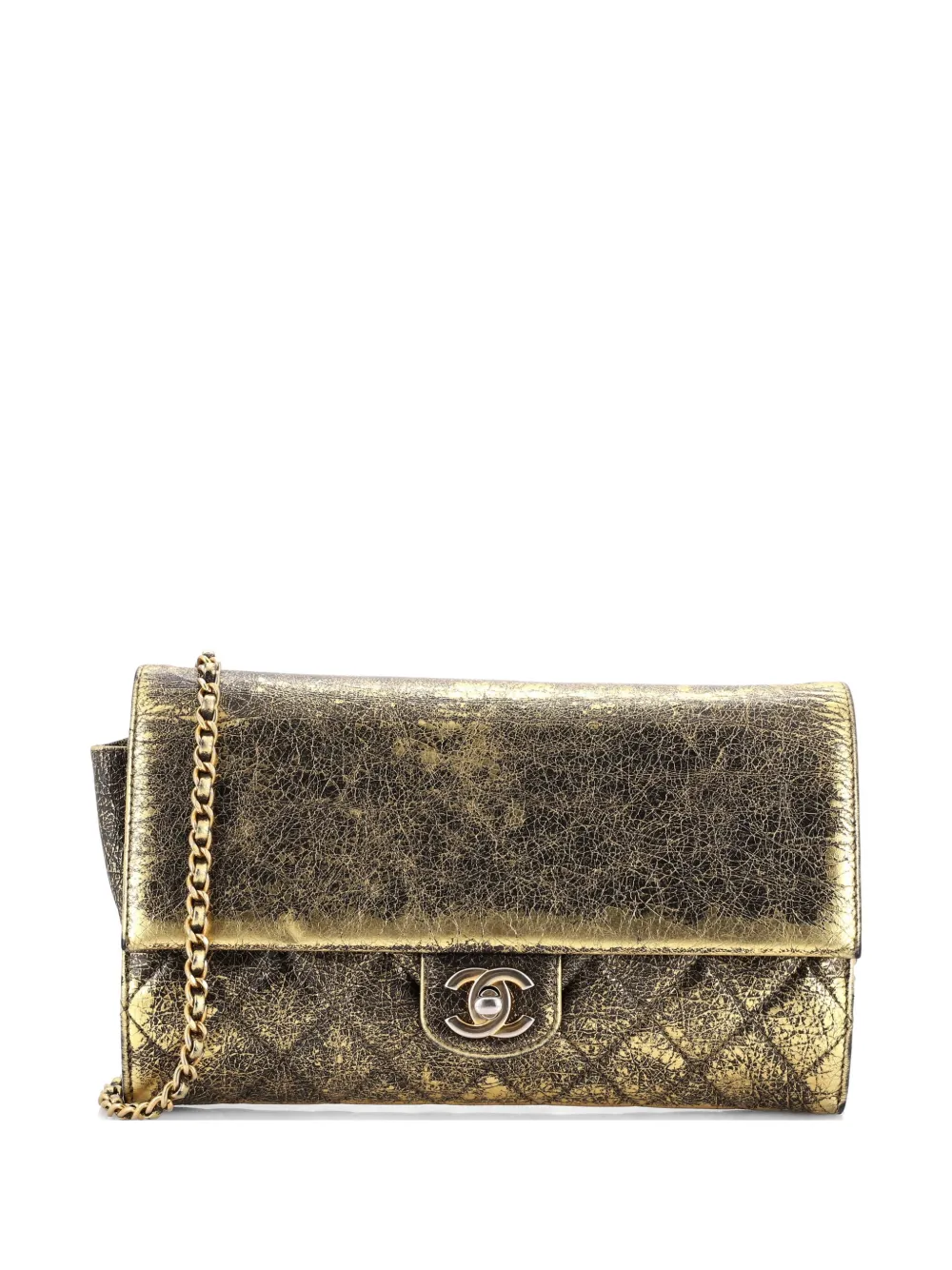 CHANEL Pre-Owned Zip Away Chain Clutch Crackled Calfskin crossbody bag - Oro