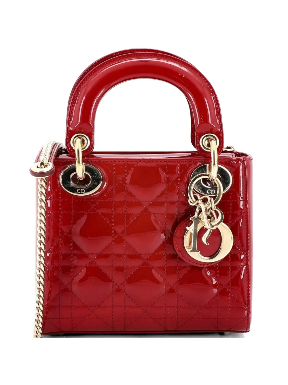 Christian Dior Pre-Owned Lady Dior Chain Bag Cannage Quilt Patent Mini satchel - Rosso
