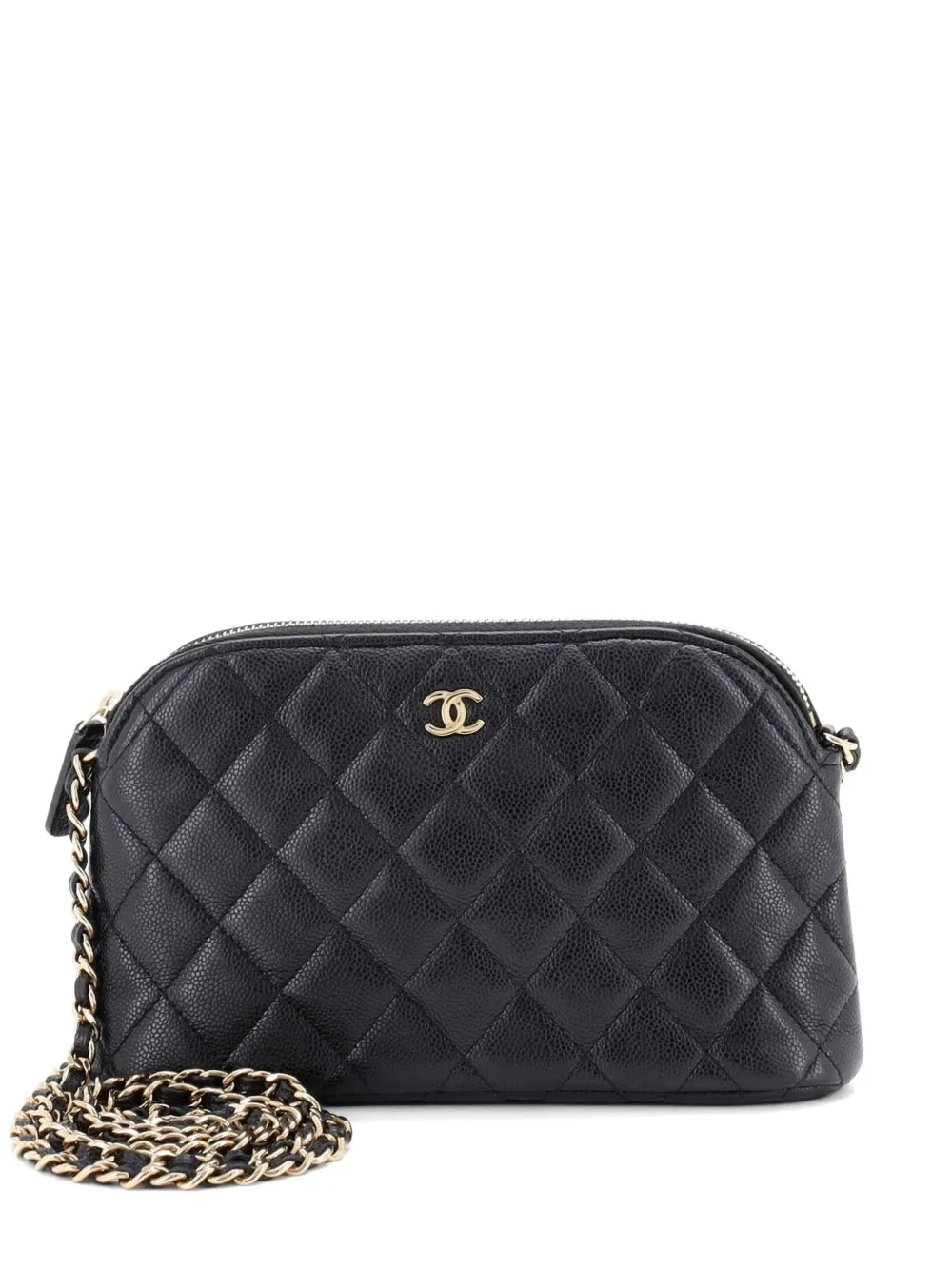 CHANEL Pre-Owned CC Dome Zip Clutch with Chain Quilted Caviar Small shoulder bag - Nero