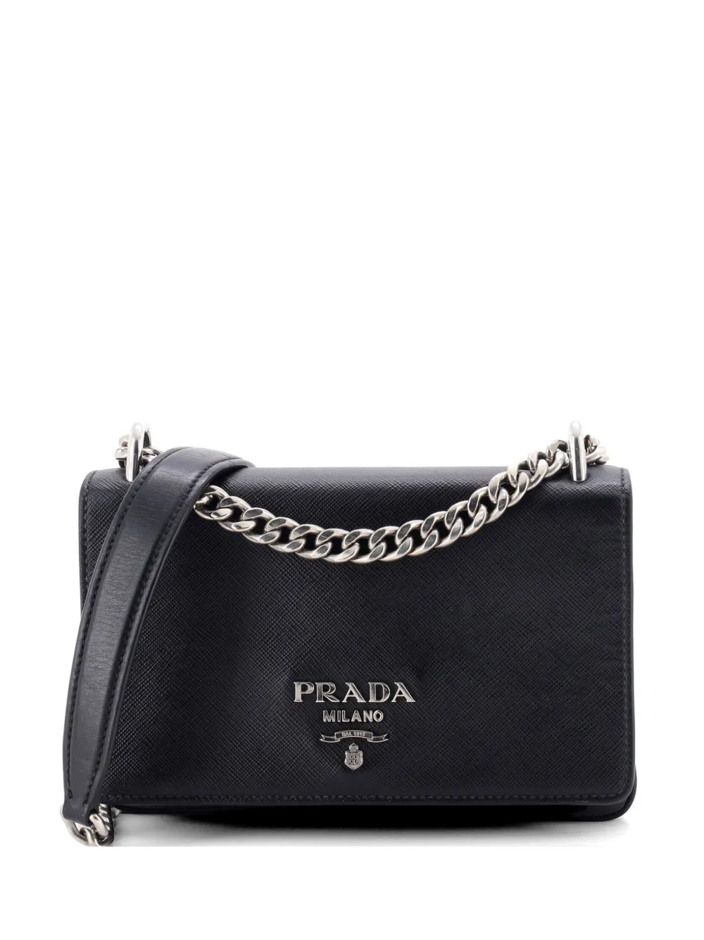 Prada Pre-Owned Chain Flap Saffiano and Soft Calf Small crossbody bag - Nero