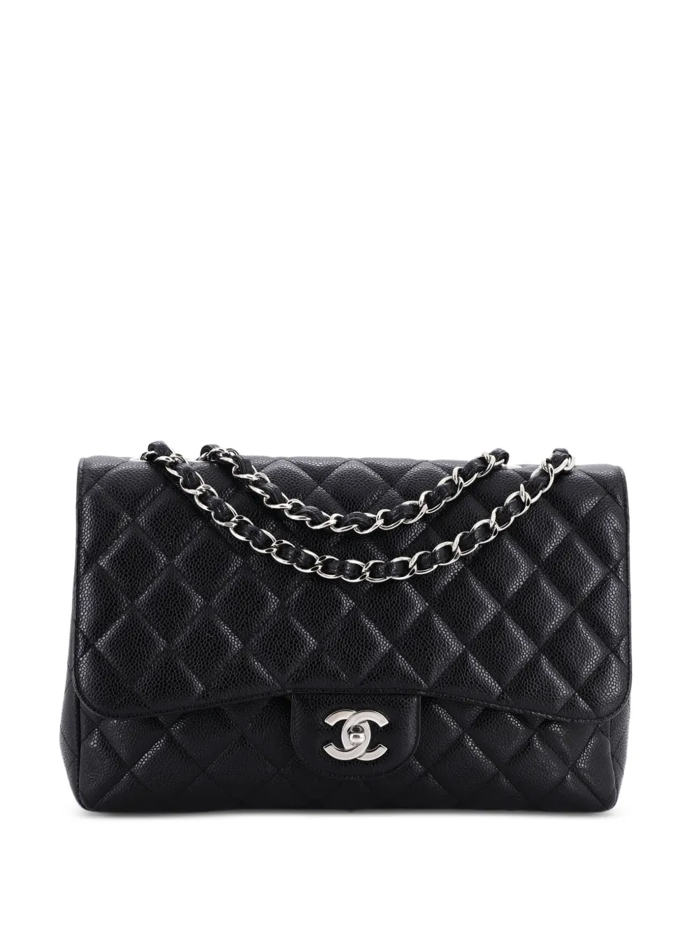 CHANEL Pre-Owned Borsa a spalla Jumbo in pelle Caviar trapuntata con battente - Nero
