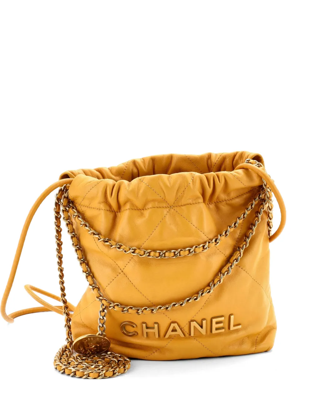 CHANEL Pre-Owned 22 Chain Hobo Quilted Calfskin Mini crossbody bag - Gelb