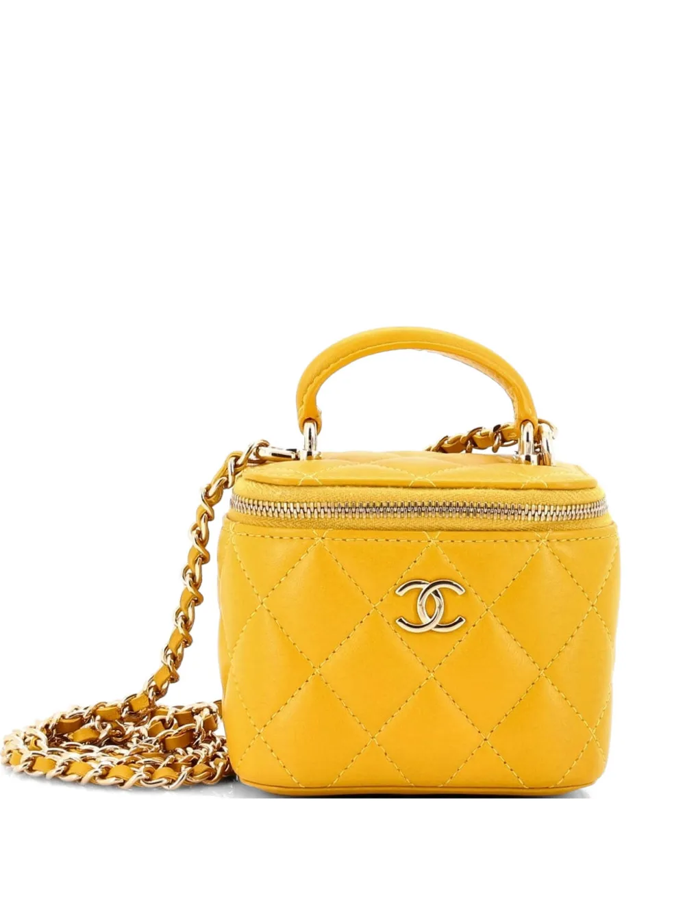CHANEL Pre-Owned Classic Top Handle Vanity Case with Chain Quilted Lambskin Mini crossbody bag - Giallo