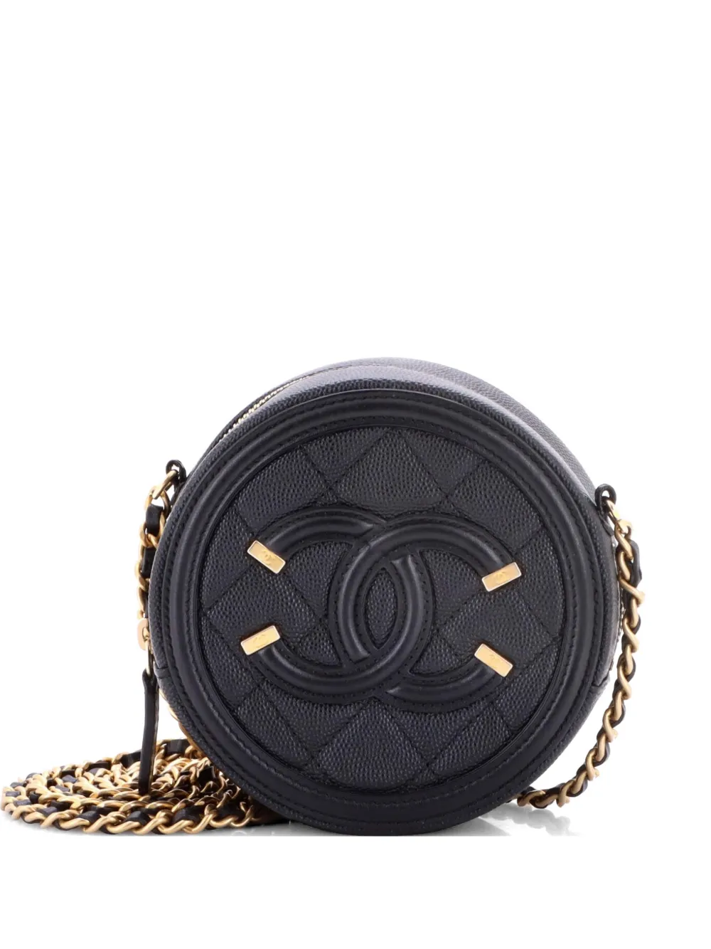 CHANEL Pre-Owned Filigree Round Clutch with Chain Quilted Caviar Mini crossbody bag - Black