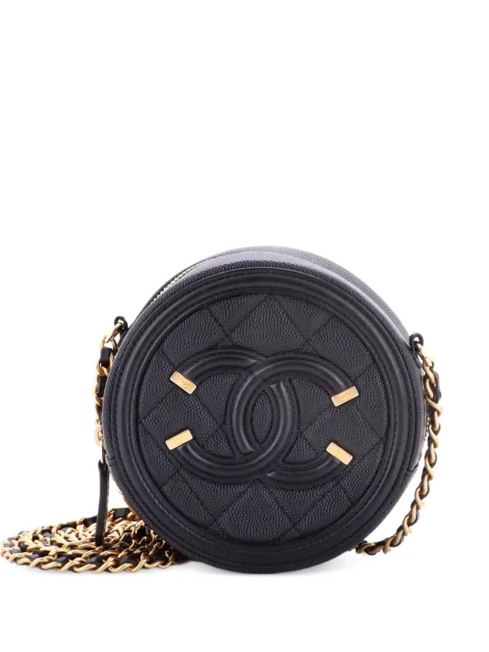 CHANEL Pre-Owned Filigree Round Clutch with Chain Quilted Caviar Mini crossbody bag - Black