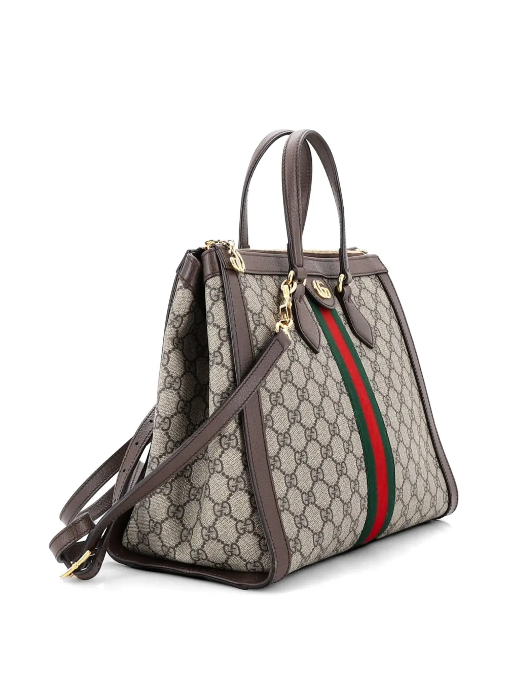 Gucci Pre-owned Bolso Shopper Ophidia Mediano De Lona Revestida Con Motivo Gg Y Asa Superior - Marrón 