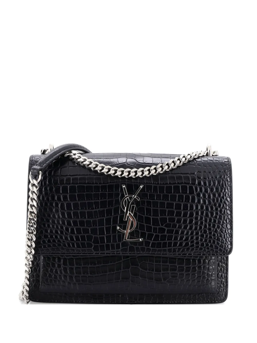 Saint Laurent Pre-Owned Sunset Crocodile Embossed Leather Medium crossbody bag - Black