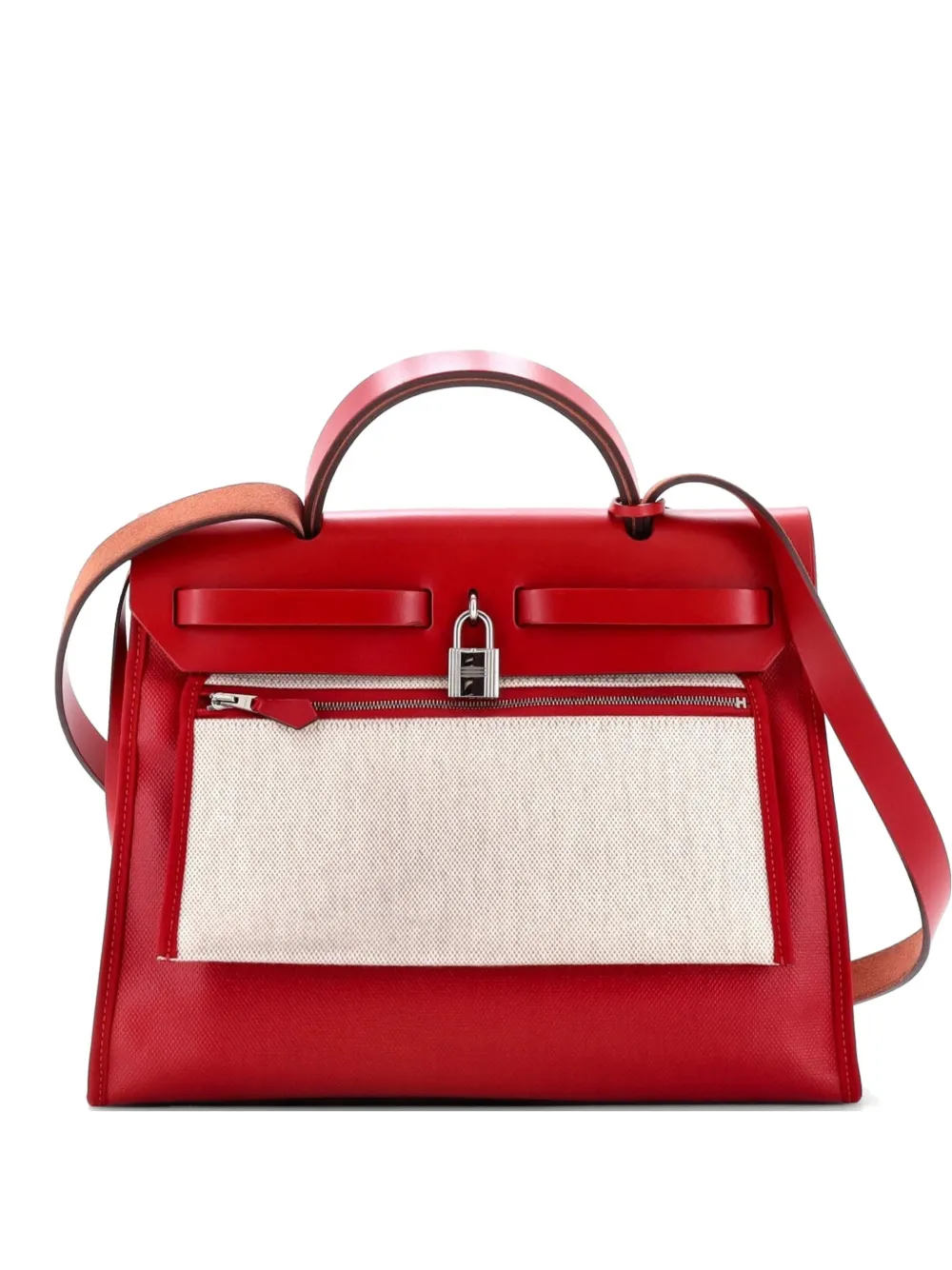 Hermès Pre-Owned Herbag Zip Berline Vache Canvas and Leather 31 shoulder bag - Rosso