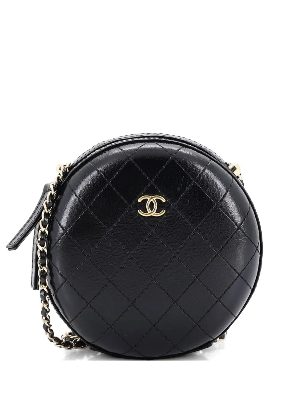 CHANEL Pre-Owned Round Chain Stitched Calfskin Small crossbody bag - Black