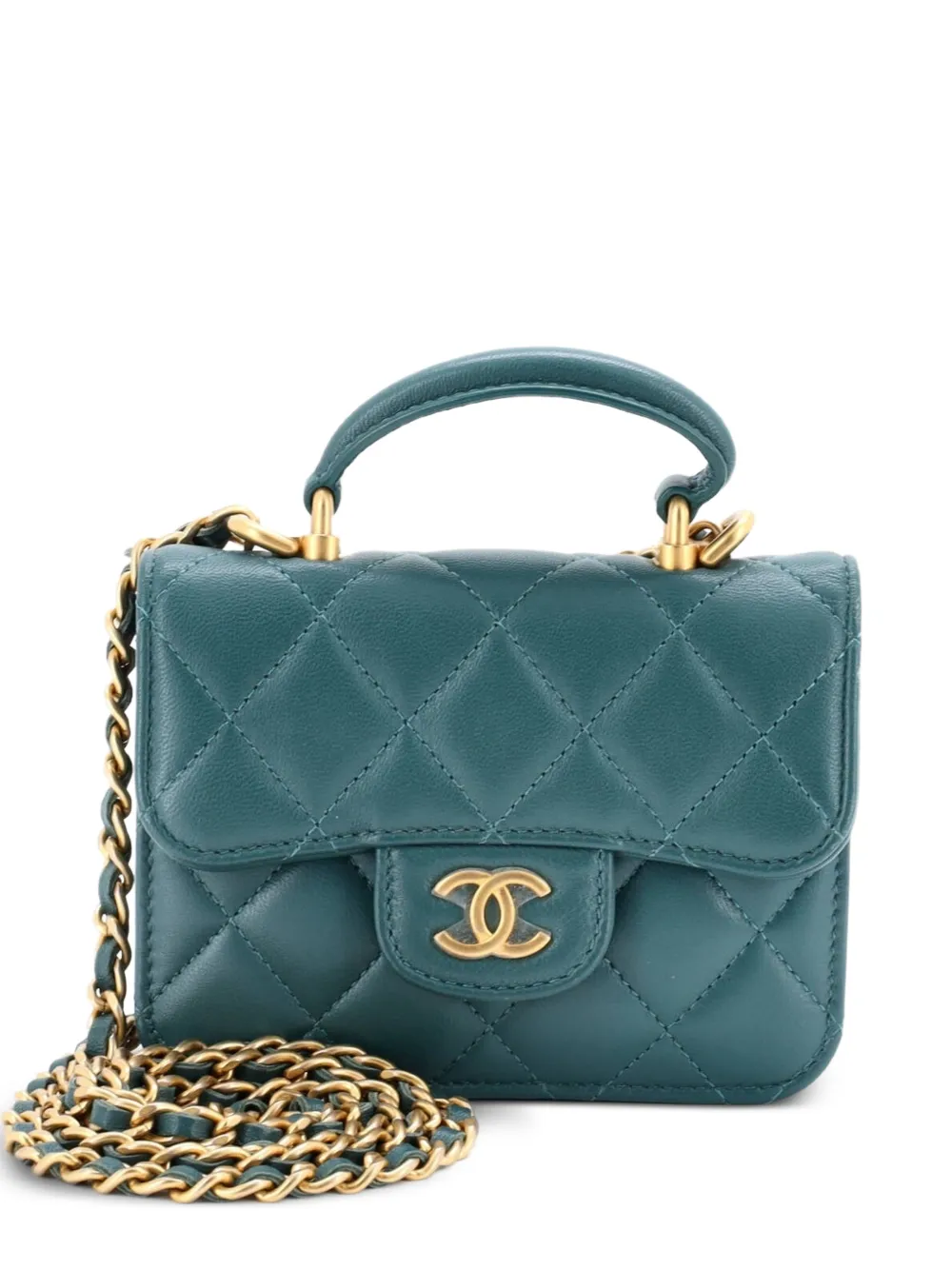 CHANEL Pre-Owned Top Handle Flap Coin Purse with Chain Quilted Lambskin crossbody bag - Verde