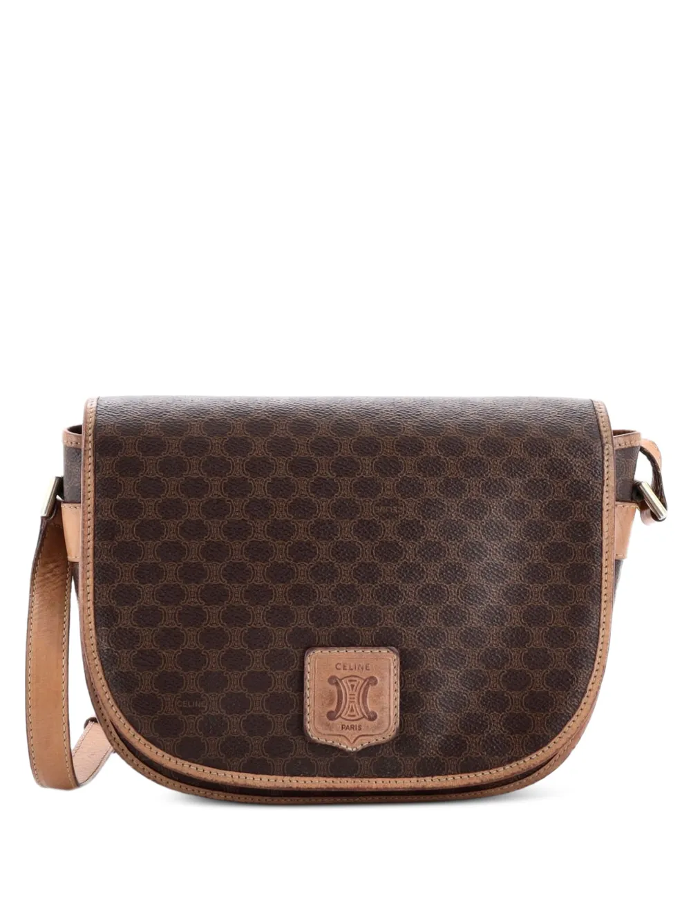 Celine Pre-Owned Vintage Saddle Flap Shoulder Bag Macadam Coated Canvas Small crossbody bag - Marrone