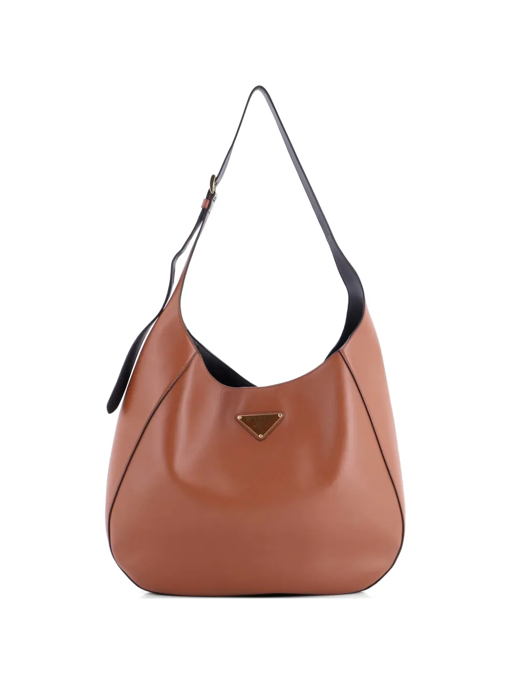 Prada Pre-Owned Triangle Logo Curved City Calf Large hobo bag - Marrone