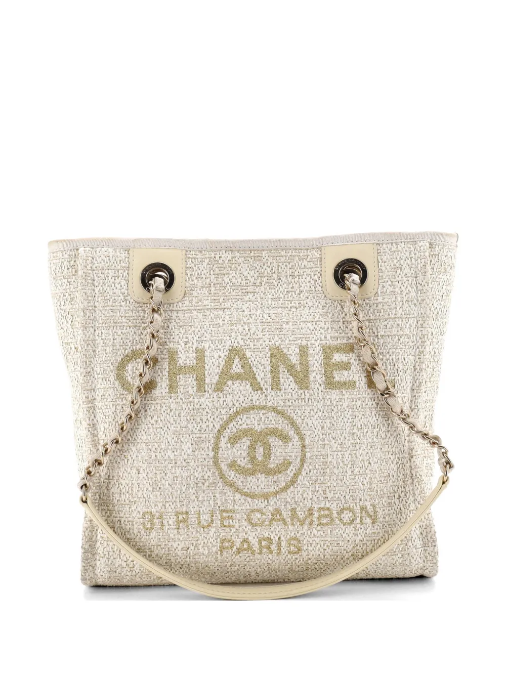 CHANEL Pre-Owned North South Deauville Tote Raffia with Glitter Detail Small shoulder bag - Neutrals