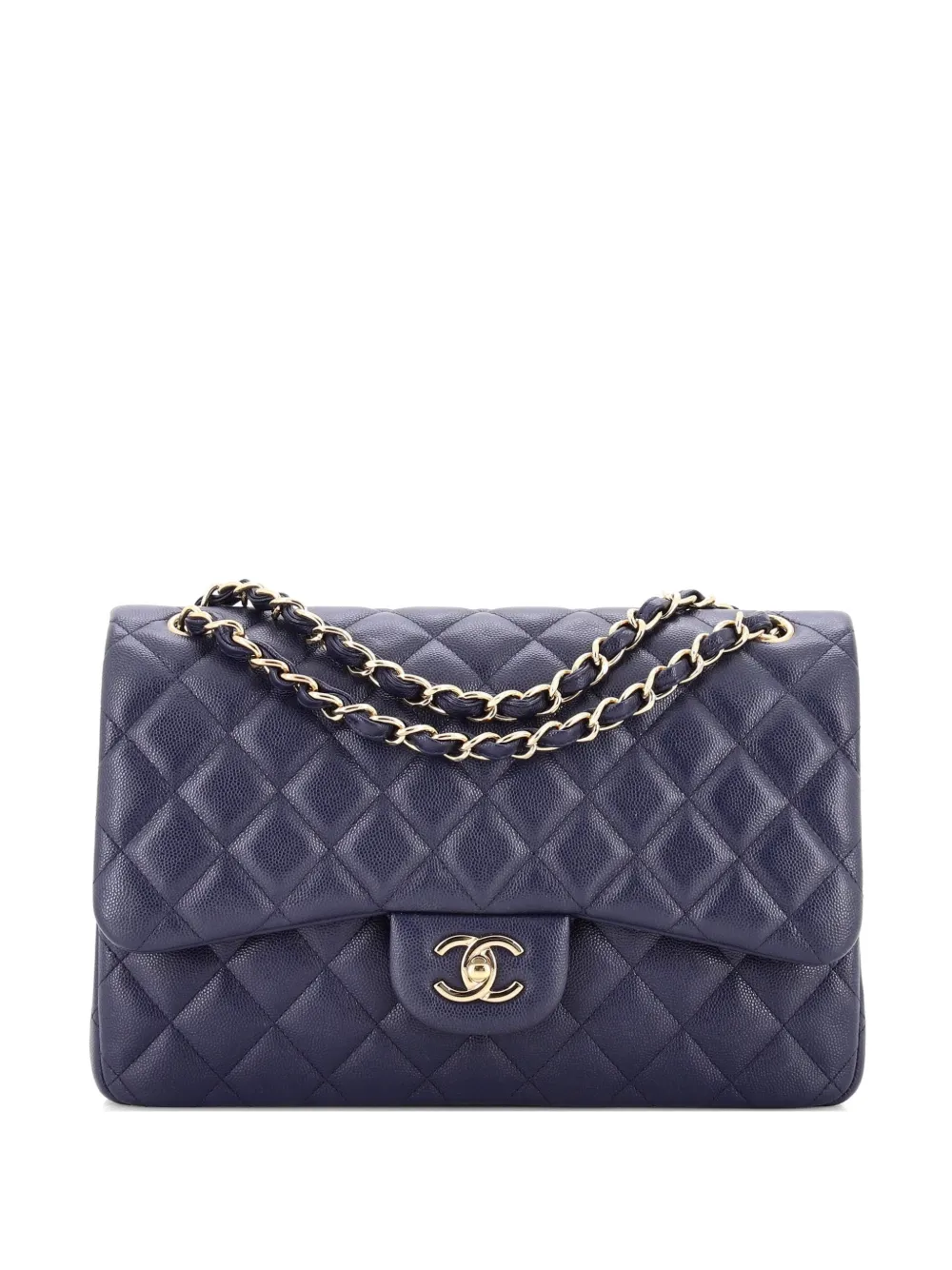 CHANEL Pre-Owned Classic Double Flap Bag Quilted Caviar Jumbo shoulder bag - Blue