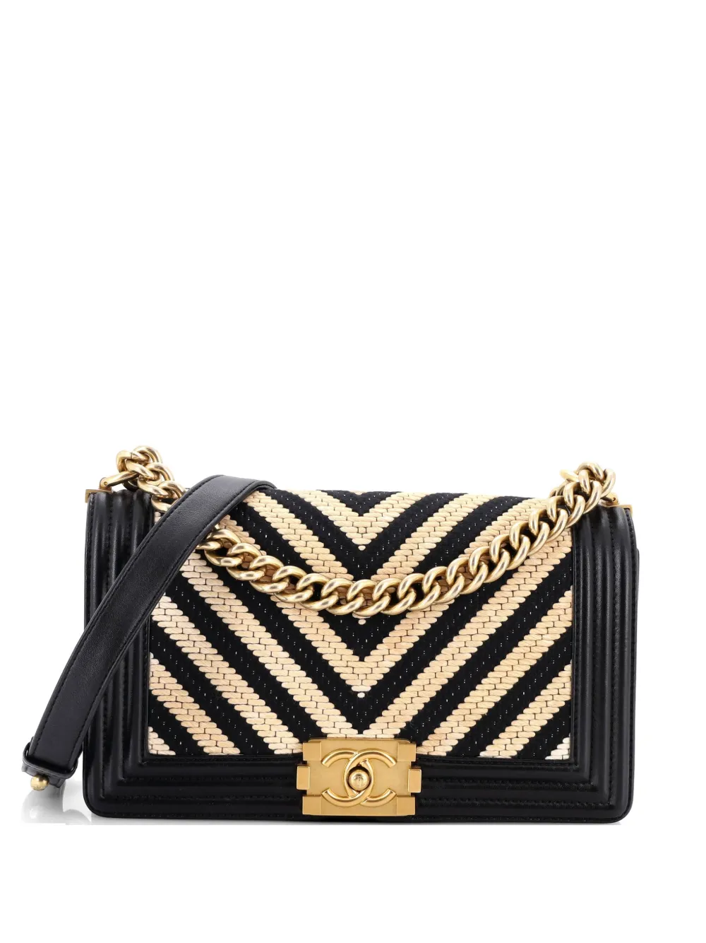 CHANEL Pre-Owned Boy Flap Bag Braided Chevron Calfskin and Lambskin Old Medium shoulder bag - Black