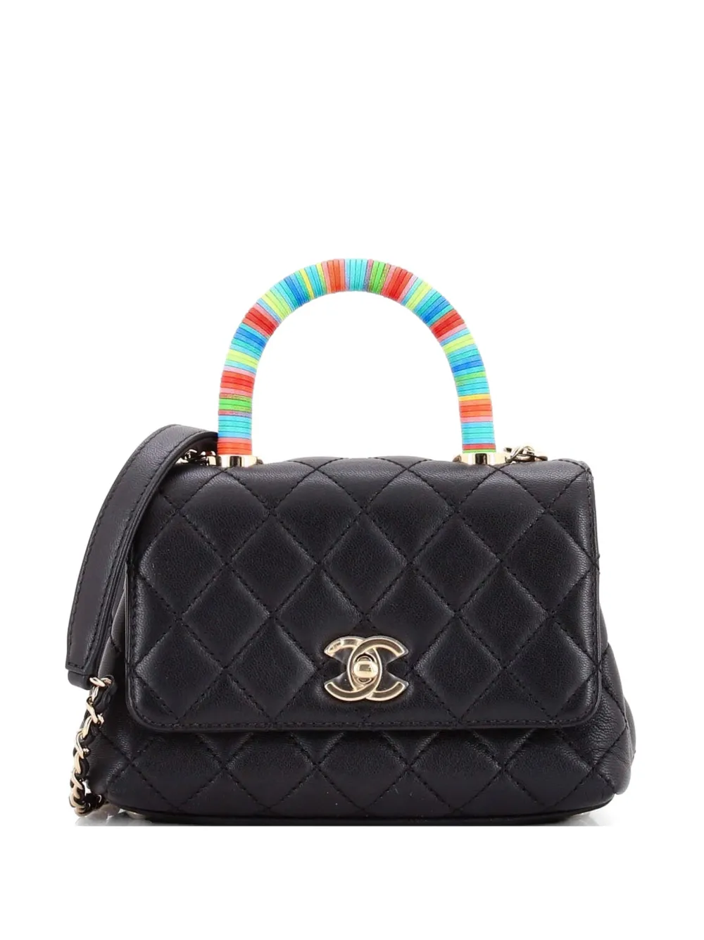 CHANEL Pre-Owned Coco Top Handle Bag Quilted Goatskin with Multicolor Handle Extra Mini satchel - Nero