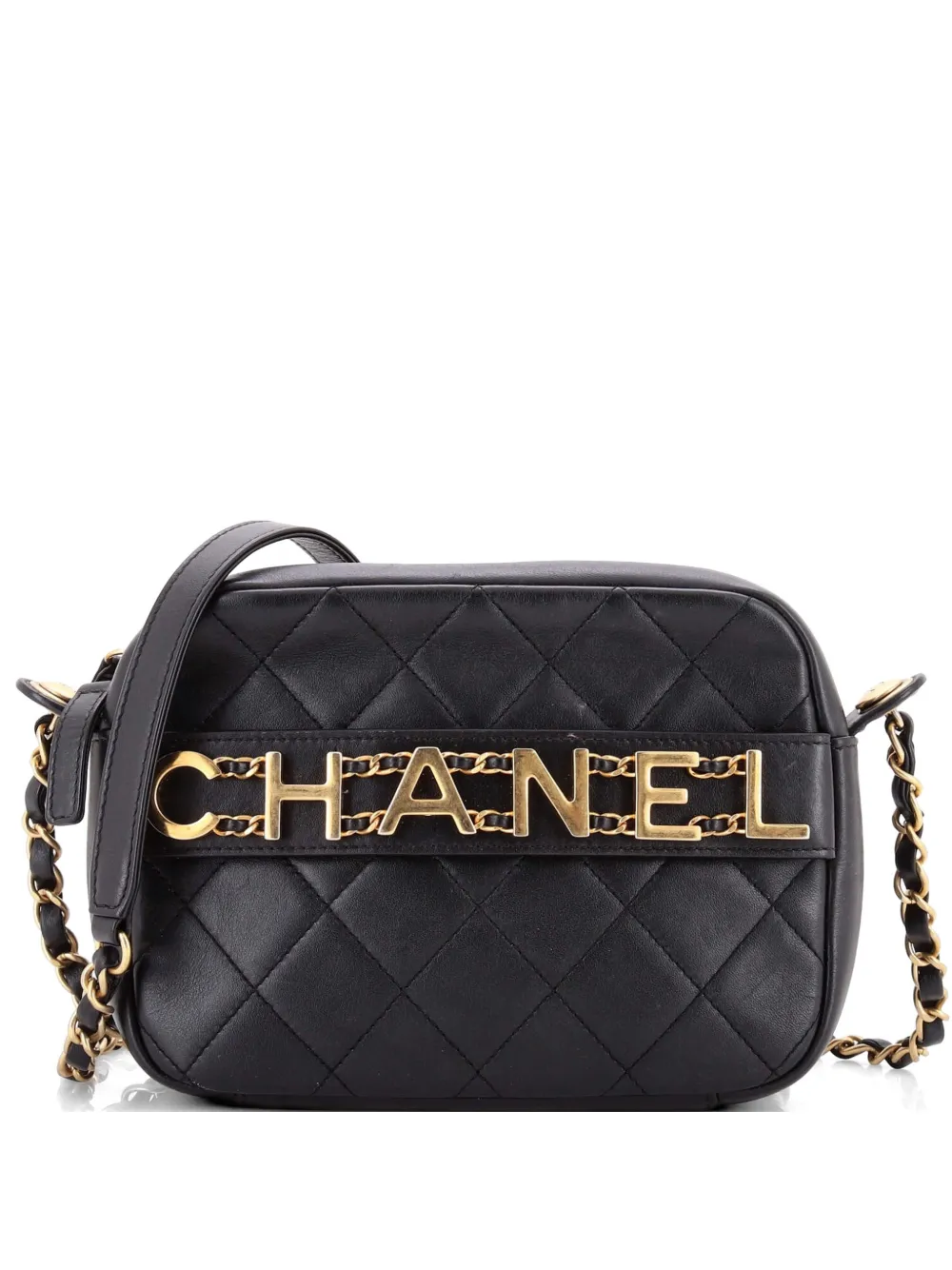 CHANEL Pre-Owned Logo Enchained Camera Case Quilted Calfskin crossbody bag - Black