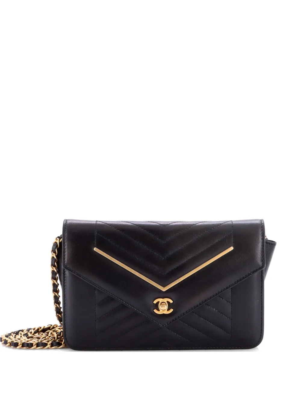 CHANEL Pre-Owned Reversed Wallet on Chain Chevron Lambskin crossbody bag - Nero