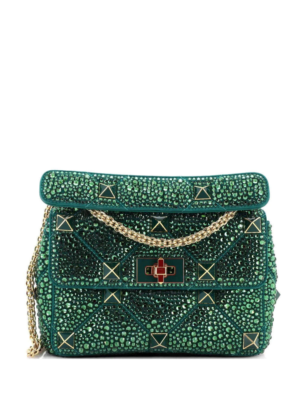 Valentino Garavani Pre-Owned Roman Stud Flap Bag Embellished Suede Medium shoulder bag - Verde