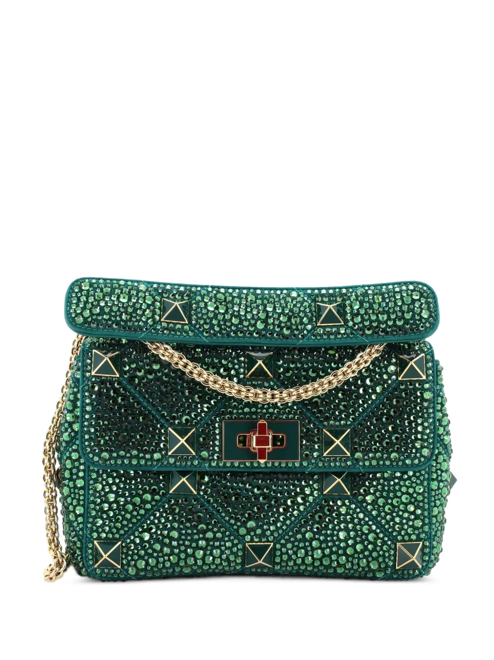 Valentino Garavani Pre-Owned Roman Stud Flap Bag Embellished Suede Medium shoulder bag - Verde