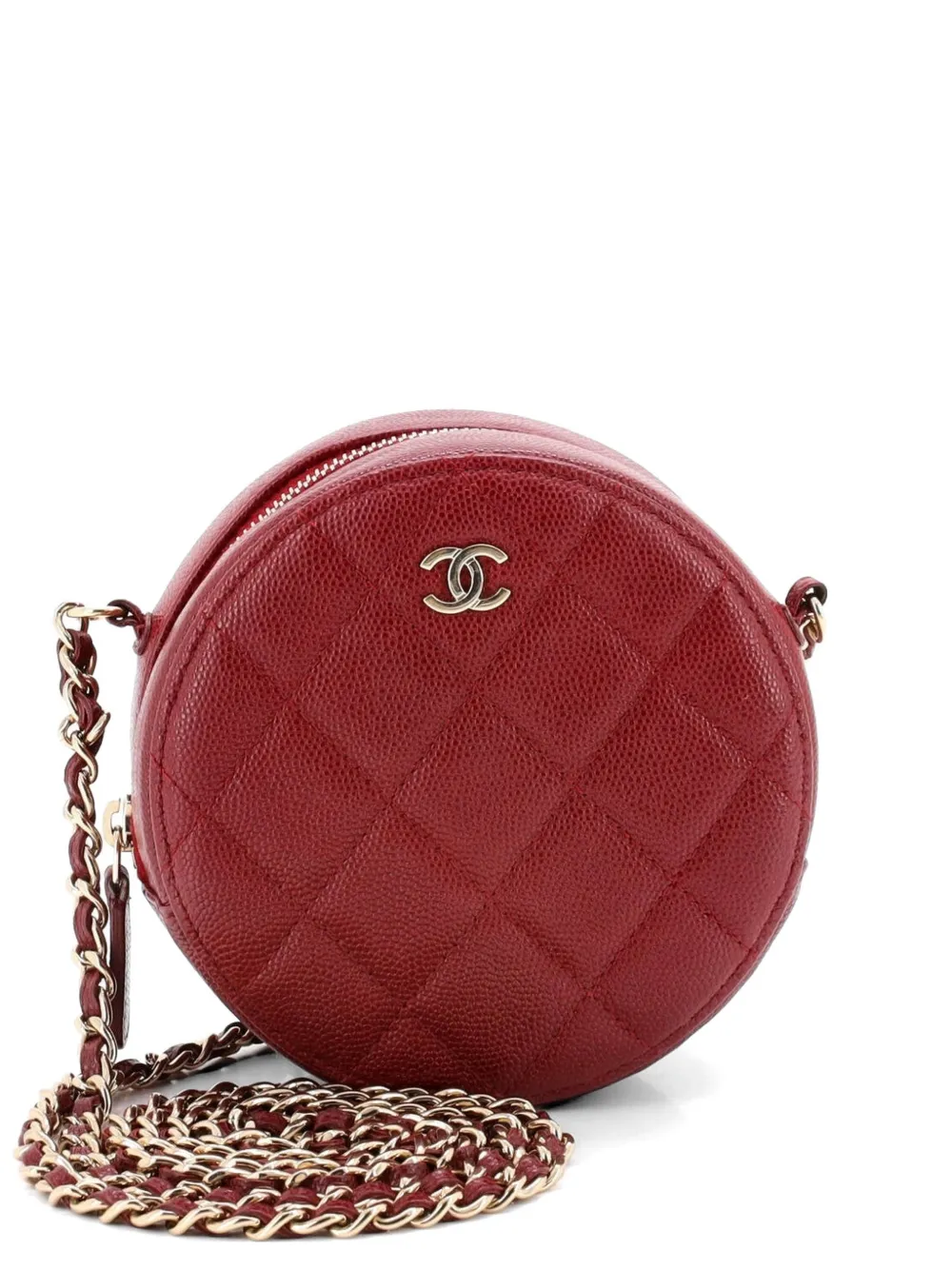 CHANEL Pre-Owned Round Clutch with Chain Quilted Caviar Mini crossbody bag - Rosso
