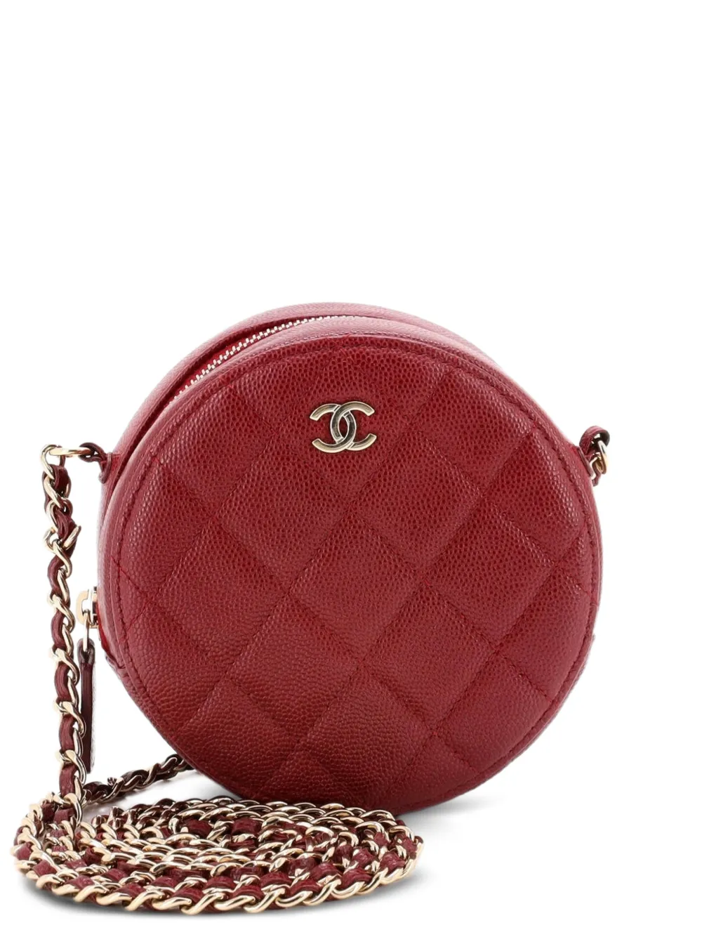CHANEL Pre-Owned Round Clutch with Chain Quilted Caviar Mini crossbody bag - Rosso