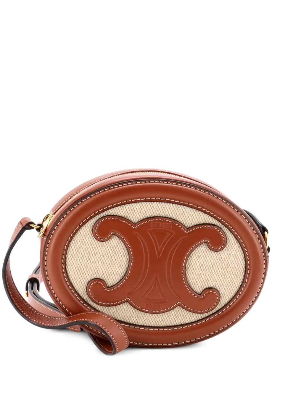 Celine Pre-Owned Triomphe Oval Canvas and Leather crossbody bag - Brown
