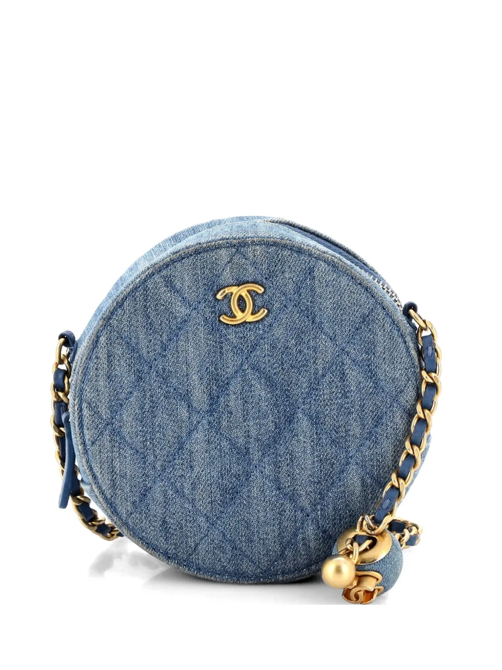 CHANEL Pre-Owned Pearl Crush Round Clutch with Chain Quilted Denim shoulder bag - Blue