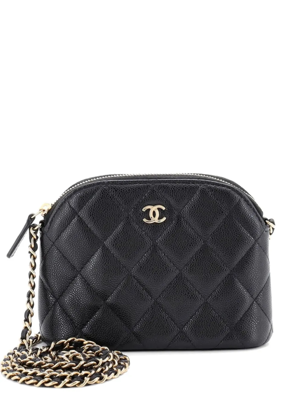 CHANEL Pre-Owned CC Dome Zip Clutch with Chain Quilted Caviar Mini crossbody bag - Nero
