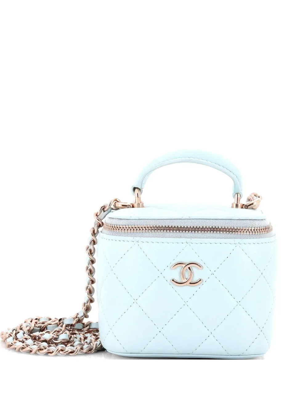 CHANEL Pre-Owned Classic Top Handle Vanity Case with Chain Quilted Lambskin Mini crossbody bag - Blue