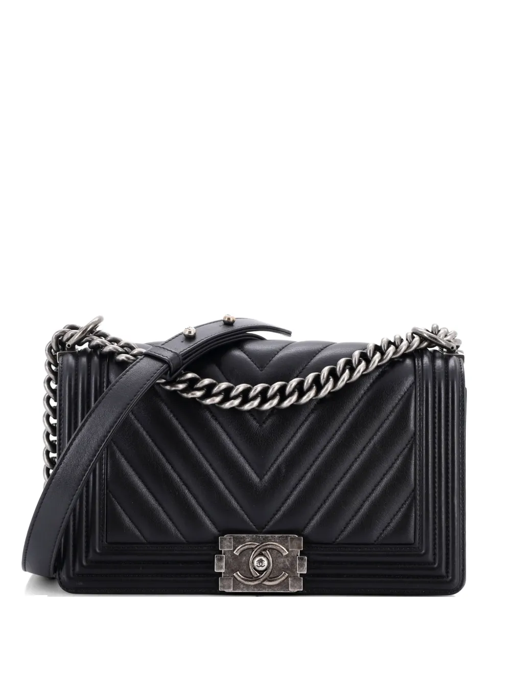 CHANEL Pre-Owned Boy Flap Bag Chevron Calfskin Old Medium shoulder bag - Black