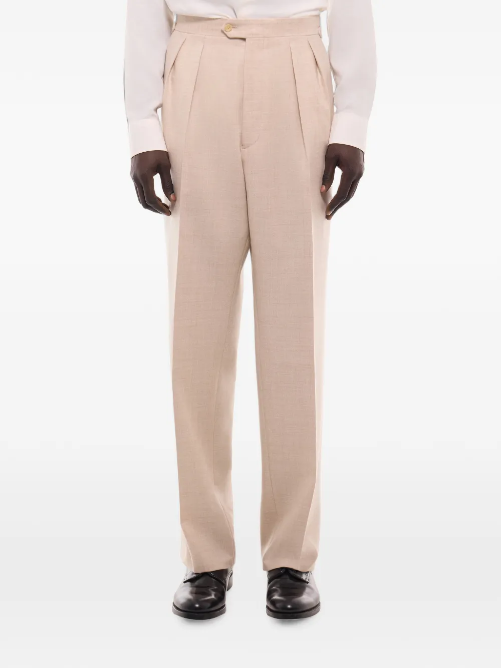 FURSAC Geplooide broek met riemlussen Beige