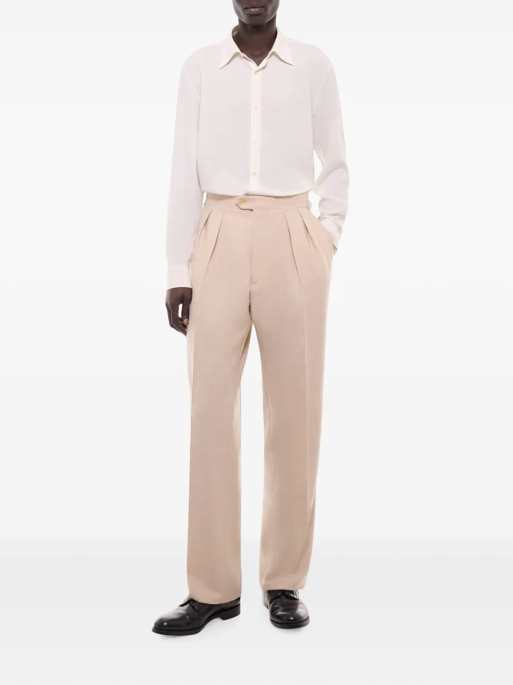 FURSAC Geplooide broek met riemlussen Beige