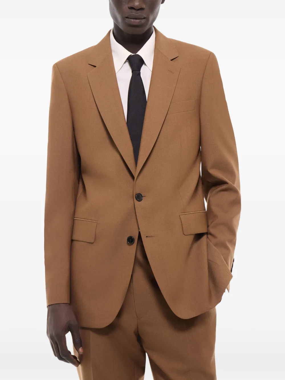FURSAC Wollen blazer met enkele rij knopen Bruin