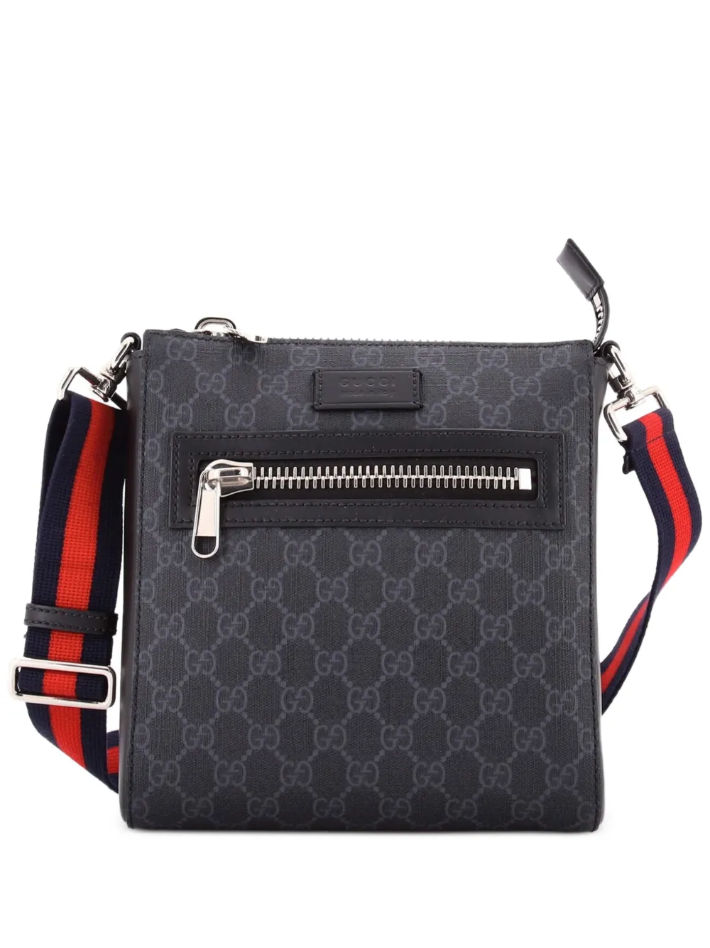Gucci Pre-Owned Web Strap Front Zip Messenger Bag GG Coated Canvas Small crossbody bag - Nero