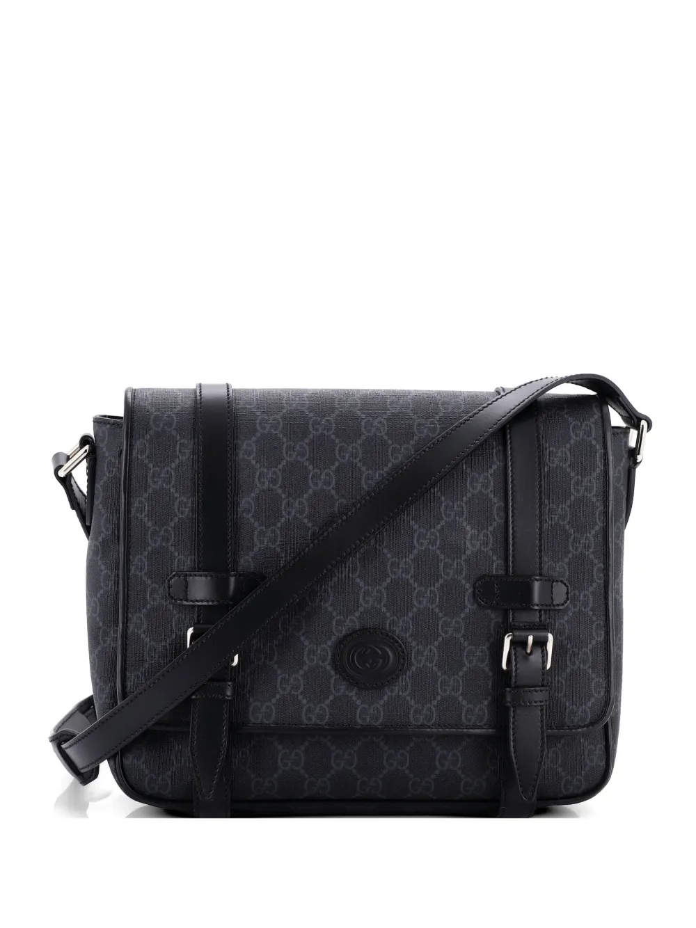 Gucci Pre-Owned Interlocking G Patch Messenger Bag GG Coated Canvas with Leather Medium crossbody bag - Black