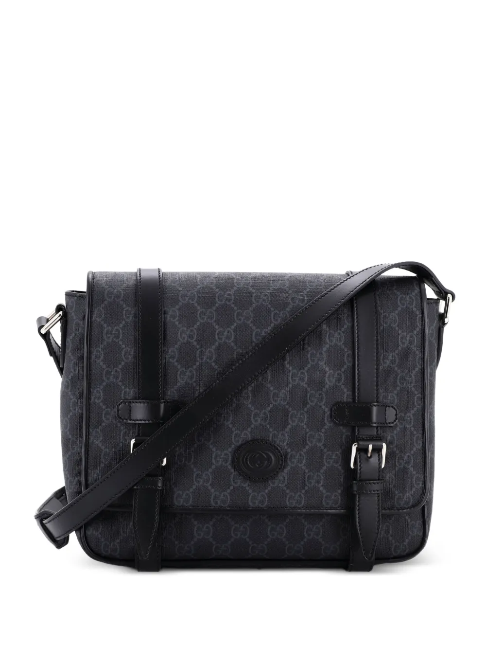 Gucci Pre-Owned Interlocking G Patch Messenger Bag GG Coated Canvas with Leather Medium crossbody bag - Nero