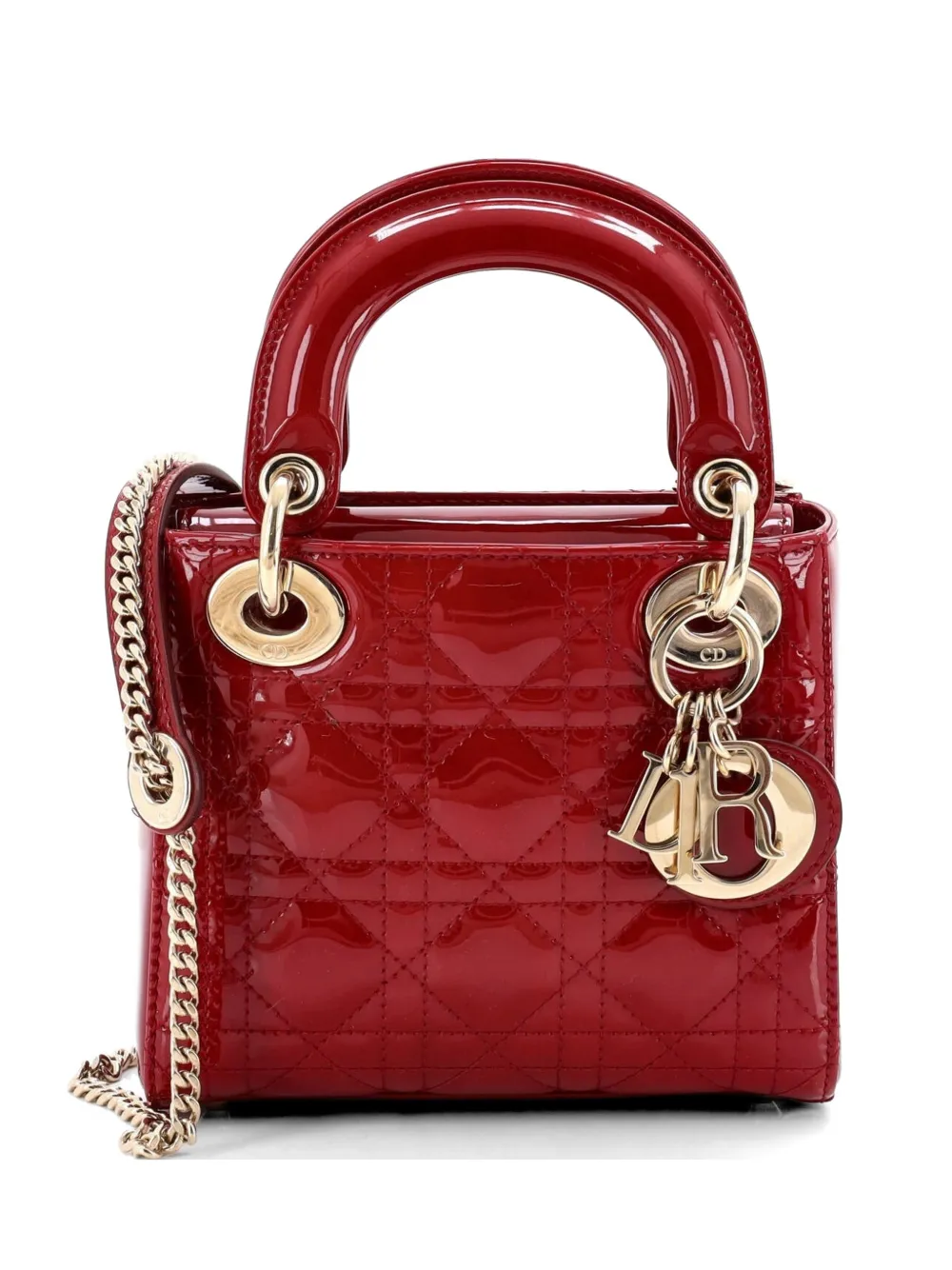 Christian Dior Pre-Owned Lady Dior Chain Bag Cannage Quilt Patent Mini satchel - Rosso