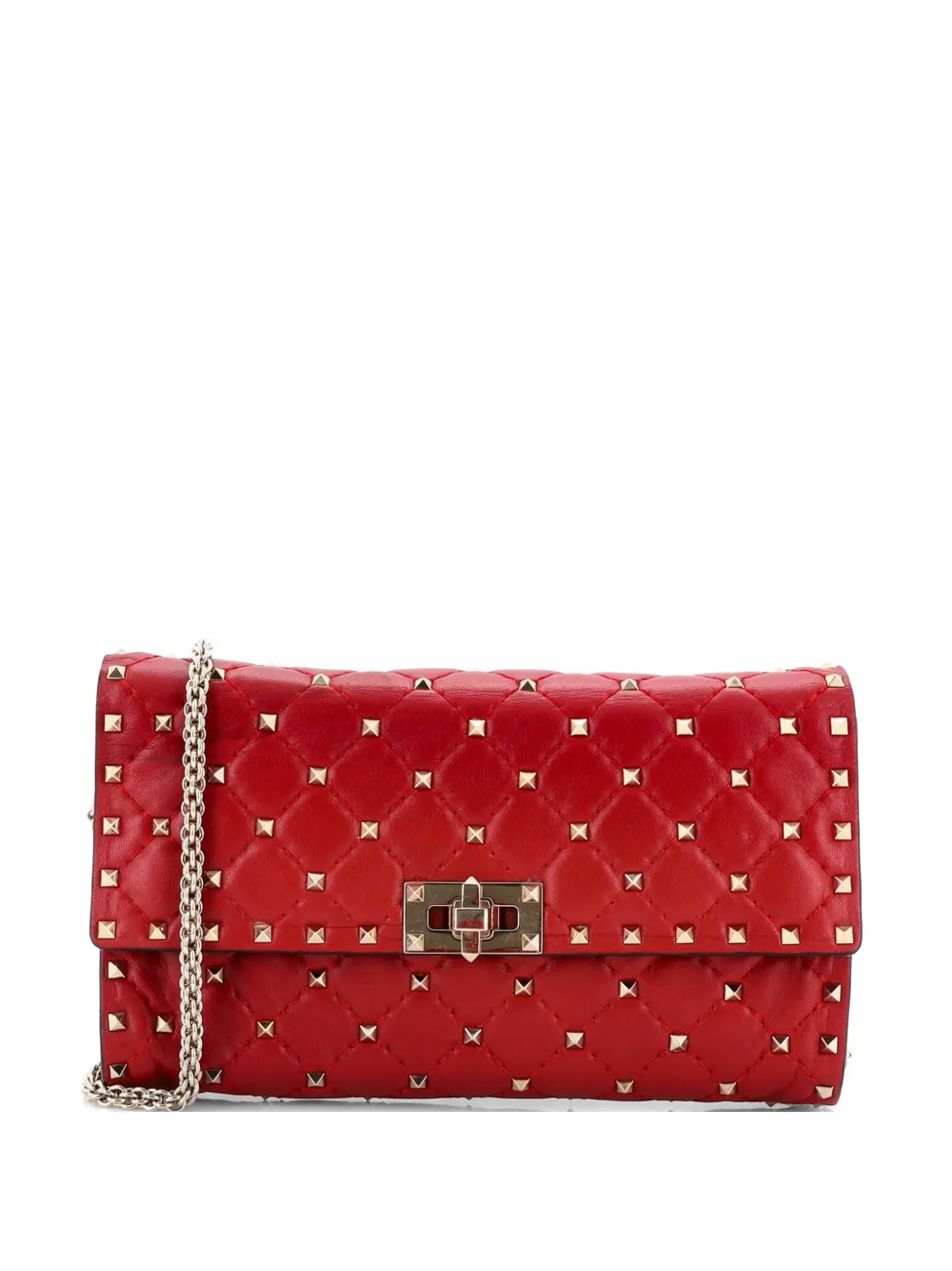 Valentino Garavani Pre-Owned Rockstud Spike Wallet on Chain Quilted Leather Small crossbody bag - Rosso