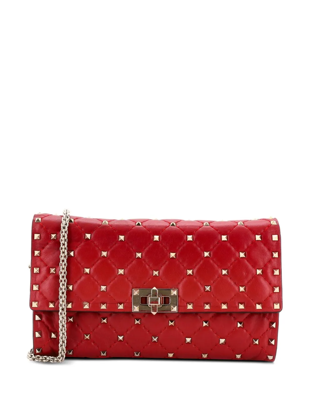 Valentino Garavani Pre-Owned Rockstud Spike Wallet on Chain Quilted Leather Small crossbody bag - Rosso