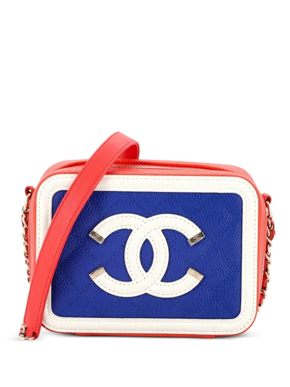 CHANEL Pre-Owned Borsa a tracolla Filigree Vanity Case piccola in pelle Caviar trapuntata - Blu