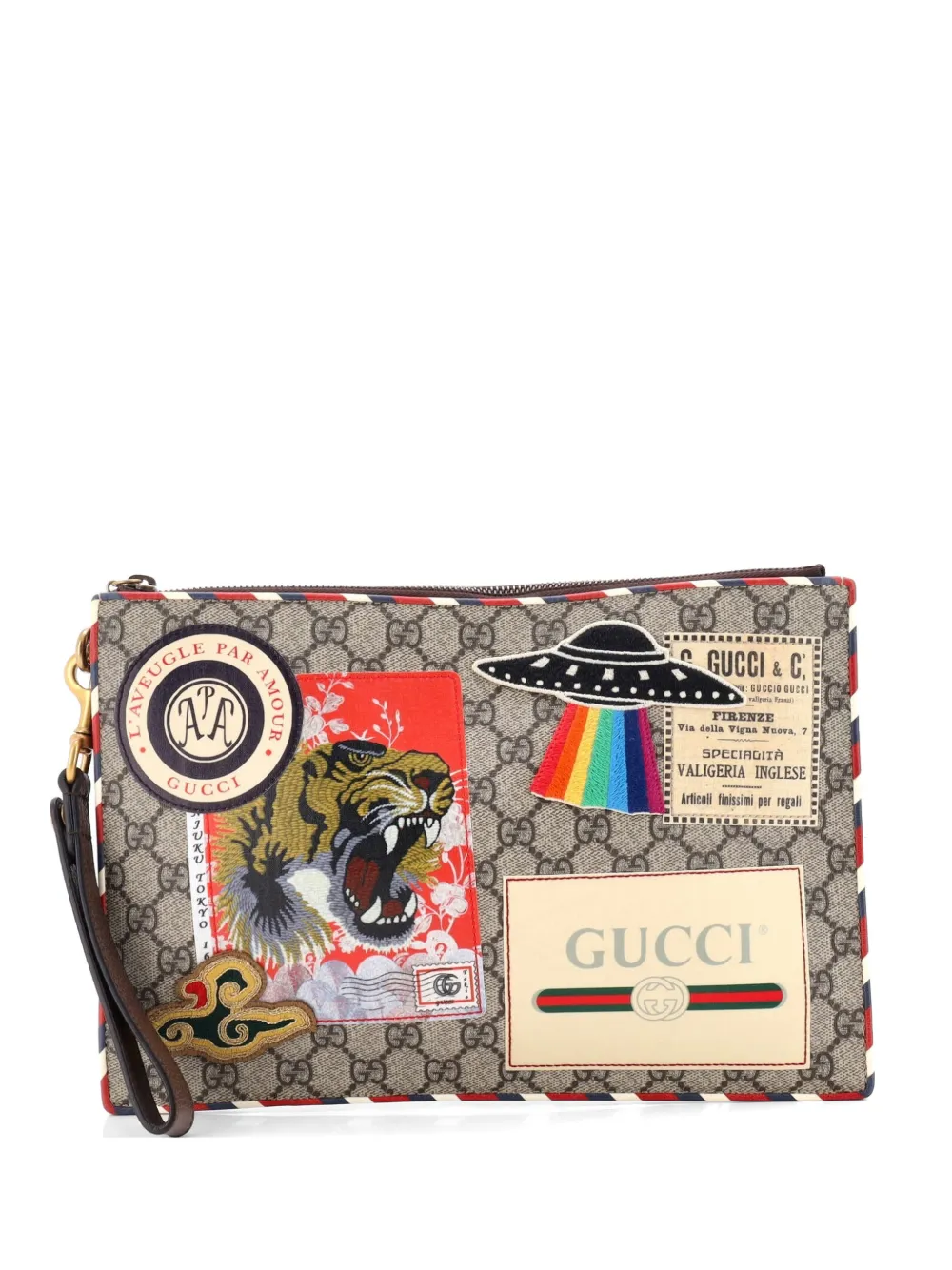 Gucci Pre-Owned Courrier Pouch GG Coated Canvas with Applique clutch bag - Marrone