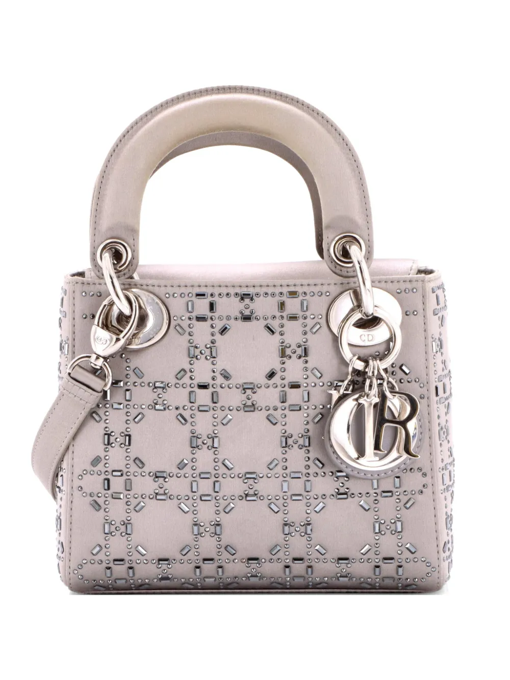 Christian Dior Pre-Owned Lady Dior Bag Crystal Embellished Cannage Quilt Satin Mini satchel - Grigio